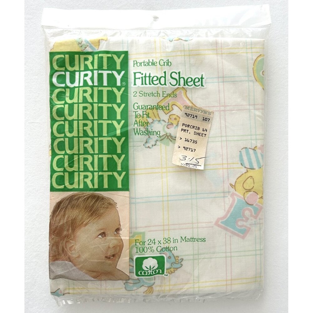 New! Vintage CURITY Baby Crib Fitted Sheet Animals Alphabet Letters Cotton USA